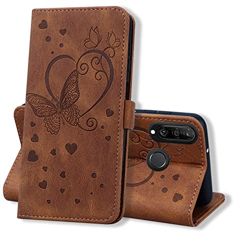 CXTcase Handyhülle Huawei P30 Lite Hülle PU Leder Klapphülle Lederhülle Huawei P30 Lite mit Magnetverschluss Kartenfächer Ständer Schmetterlingsmuster Flip Wallet Schutzhülle P30 Lite Huawei,Braun