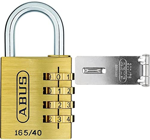 ABUS 3805-20 Zahlenschloss 165/40 - Vorhängeschloss aus Messing & Überfalle 200/75 - Vorrichtung für Vorhängeschlösser - für einschlagende Türen - 01608 - Level 2 - Silberfarben
