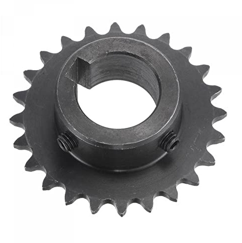 sourcing map Pignone a rullo a 24 denti tipo B, catena 25, passo singolo 1/4, foro 20mm ossido nero C45 acciaio al carbonio, chiavetta con viti di fissaggio per ISO 04C