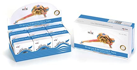 Nasara Original Cinta Kinesiológica: Caja de 6 cintas para deportes y medicina, tamaño del rollo 5cm x 5m, azul medio
