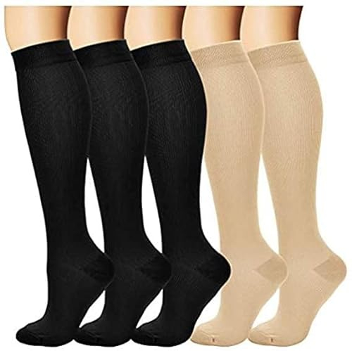 Kompressionsstrümpfe Damen und Herren, Kompressionssocken Stützstrümpfe Compression Socks Laufstrümpfe Kompression für Sport,Laufen,Reisen,Radsport,Flug, medi, krankenschwester, 5 Paar
