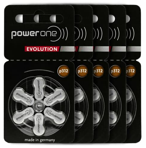 PowerOne Evolution Size 312 Hearing Aid Batteries - 1.45V Zinc Air with Improved Battery Life (30 Batteries)