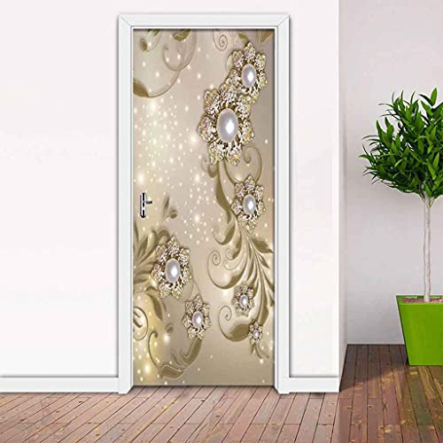 CBWRAW 3D Türtapete Türposter Wandbild Applikationen Selbstklebend Vinyl Perlenblume Abnehmbare Türaufkleber Für Innentür Wohnzimmer Küche Schlafzimmer Badezimmer Kinderzimmer 77x200cm