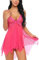 Bunanphy Latex Lingerie for Women Sexy Naughty Soft Babydoll Lace Nightwear Chemise Teddy Sleepwear Rose #C 8-10