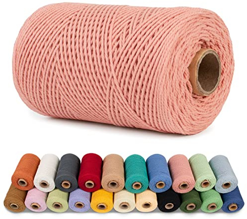LEREATI Makramee Garn 1mm x 200m Baumwollgarn Baumwollkordel Baumwollseil Baumwollschnur, Macrame Cord 1mm for Makramee und DIY Basteln, Traumfänger, Garten, Hochzeit Dekorationen (Hautrosa)