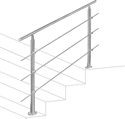 Vigevee Barandilla de acero inoxidable, pasamanos para escaleras, 120 cm, con 3 travesaños y accesorios para escaleras, parapeto, balcón