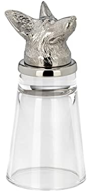 H.Bauer jun. Edelstahl Zylinder Schnapsglas 4 cl ohne Henkel - ausgefallenes Shotglas mit Motiv Schäferhund Ø 4.5 cm - individueller Stamper mit Fuß - Highlight zu jeder Party, Feier oder an der Bar