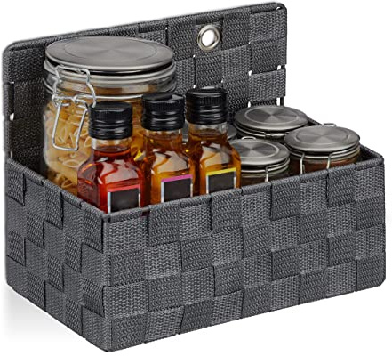 Relaxdays Aufbewahrungskorb hängend 2er Set, Organizer im Bad, Flur, grau | Schlafzimmer, Hängeaufbewahrung HBT 20 x 25 x 16,5 cm