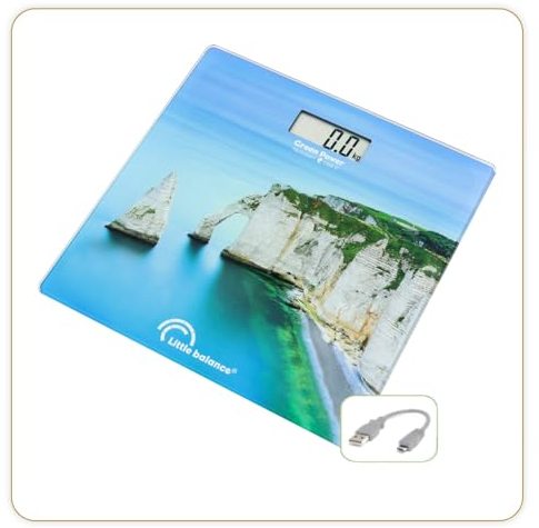 LITTLE BALANCE 8654 Etretat USB-R, Personenwaage ohne Batterie, wiederaufladbar, USB, reparierbar, 180 kg, Etretat Design
