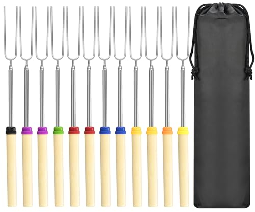 Marshmallow-Bratstäbchen-Set, ausziehbare 81,3 cm lange Metall-Grillspieße mit Holzgriff, für Marshmallow, Hot Dogs, Camping, BBQ, Grill