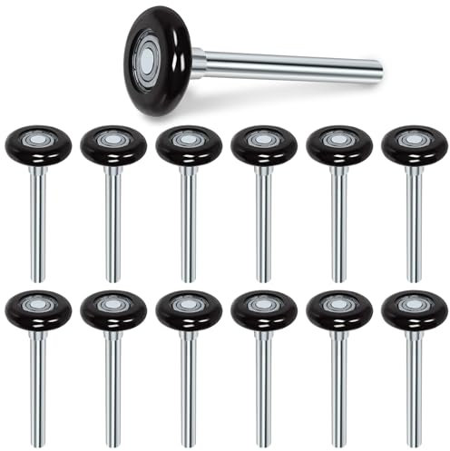 Swpeet 12 piezas de rodillos de puerta de garaje silenciosos negros de 1,8 pulgadas ruedas de puerta de nylon reemplazan los rodillos de garaje, fortalecen el doble soporte y sellan la barra