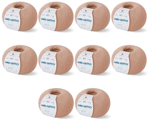 Babyullstickningskit - 100% merinoull mjukt garn med Aloe Vera, stickningsull perfekt för bebisar, tillverkad i Italien av Lana Gatto (10, Beige - 14621)