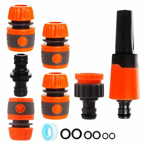 Pistola a spruzzo per tubo da giardino, set di base con connettori e raccordi per tubi del rubinetto, pistola a spruzzo per irrigazione di piante, prati, pulizia auto, bagno di animali domestici