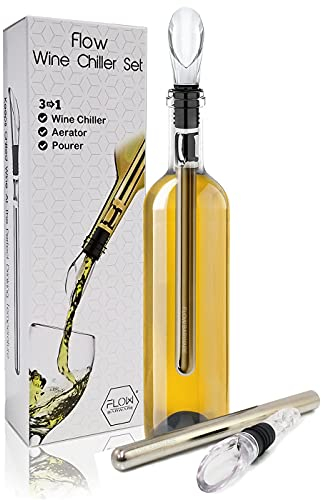FLOW Barware 3 in 1 Refrigeratore per vino, aeratore antigoccia e versatore con asta di raffreddamento in acciaio inossidabile | Raffredda il vino dall'interno