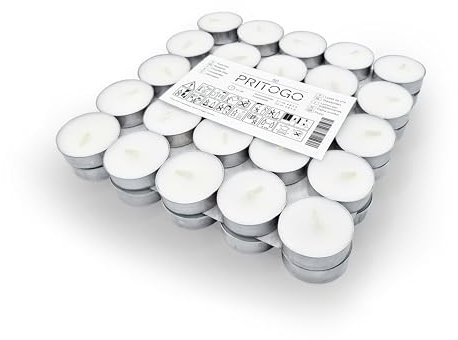 PRITOGO Teelichter, weiss, Rußfrei, Brenndauer: 4 Stunden (500 Stück Alu) Unparfümiert