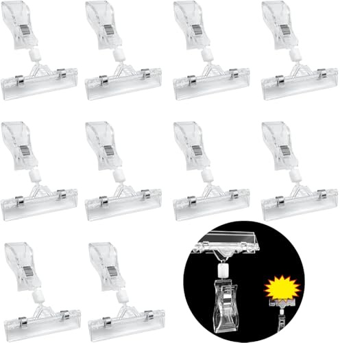 SHSHbuy Plastique Rotatif Clip,10 Pièces Porte Étiquette de Prix ​Clips Rotatifs de Étiquette de Prix Clair Affichage de Magasin Prix Étiquette Présentoir Bureau Porte Pince