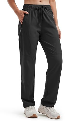 Libin Pantalon de Randonnée Femme Été 29'' Cargo Léger Rapide Séchage Imperméable Marche Safari Escalade Jogging Pantalon Poche Zippée, Noir S