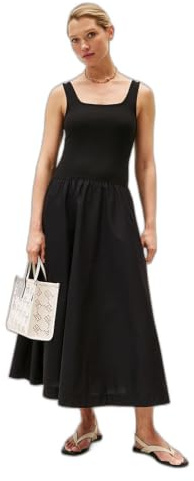 Tommy Hilfiger Robe Femme Rib Midi Mix Fit & Flare, Noir (Black), L