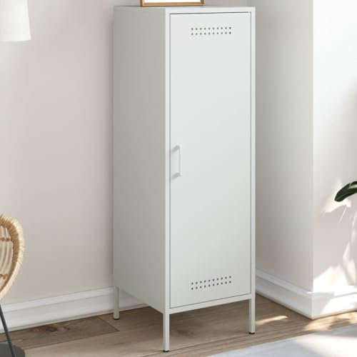 WIFESE Sideboard für Esszimmer 36x39x113 cm Buffet Cabinet Weiß Stahl Küchenschrank Industrie-Stil Sideschrank Mit seinen 3 Fächern Schlafzimmer Aufbewahrungsschrank für Zeitschriften