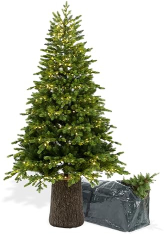 BOP Albero di Natale con Luci Incorporate e Base Tronco Zeus 210 cm - 1000 Led, Fogliame in PE Real Touch e PVC, Borsa Omaggio, Apertura ad Ombrello