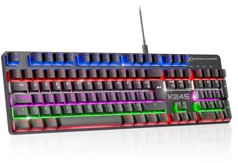 Empire Gaming – K245 Teclado Gaming Cableado Switches Mecánico MX Red (FR – AZERTY) – Tipo C – Para PC/PS4/PS5/Xbox – Retroiluminación RGB 24 Efectos – 105 Teclas – NKRO