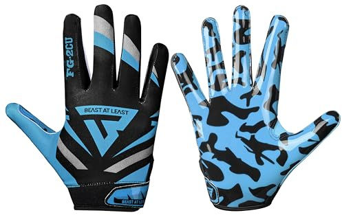 Beast AT Least Youth Football Gloves, Sticky Wide Receiver Gloves for Kids & Adults, Enhanced Silicone Grip for Flag Football Men Women (Sky Blue, Youth L/Adult S)