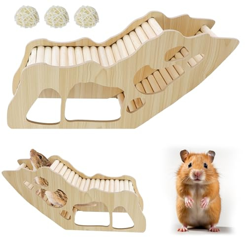 JRSHIRLEYLTD Holz Hamster Haus und Zubehör, Kletterleiter und Tunnel, Zwerghamster Zubehör, Käfig für Ratten und Meerschweinchen