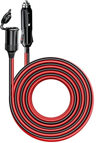 6M 20FT Car Cigarette Lighter Extension Cord, Heavy Duty 12 V 24 V Cigarette Plug to Socket Extension Cable with 15 A Fuse Dust-proof Cap