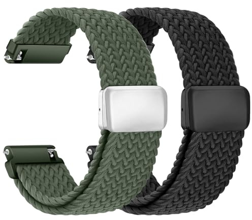 chinbersky Nylon flätat klockarmband 20 mm med magnetisk stängning, armband 20 mm elastiskt ersättningsarmband för Samsung Galaxy Watch 7/6/5/4/FE/5 Pro/6&4 Classic/Active 2/Amazfit gts 4 3 2
