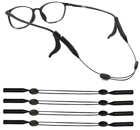 XIELBIS 4 Pcs Sports Glasses Strap, Sports Band for Glasses, Glasses Straps for Men, Sunglasses Holder Strap,Adjustable Non-Slip Band, Universal Glasses Cord for Men andWomen(Black)