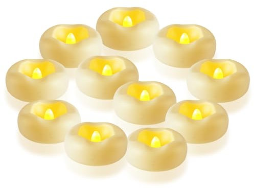 Lot de 12 bougies flottantes LED sans flamme de 5 cm – 200 heures blanches à piles étanches pour vases cylindriques, centres de table pour mariages, fêtes, piscines