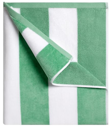 cabanana Large Oversized Beach Towel - 35 x 70 Inch Cotton Pool Towel, Green Striped Soft Cabana Swim Towel