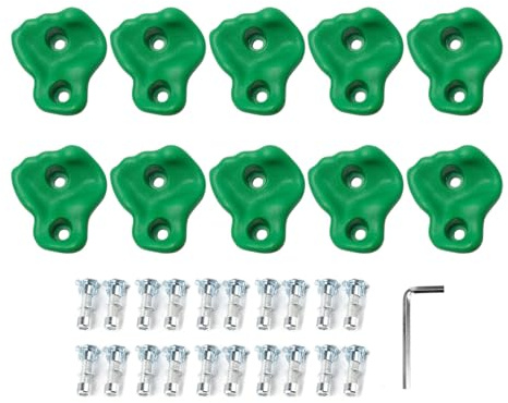 ZAWELIYO 10pcs PE -Klettern Hält | Ergonomische Innen- und Außenkletterngriffe mit Schrauben und Sechskantschlüssel, 80 Kg Kapazität für Kinder und Erwachsene (Grün)