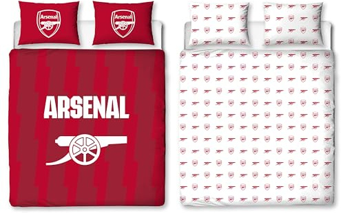 CHARACTER WORLD Arsenal FC Official Double Duvet Cover Set, Geometric Design | Red Reversible 2 Sided Football Bedding Cover Official Merchandise Including Matching Pillow Cases