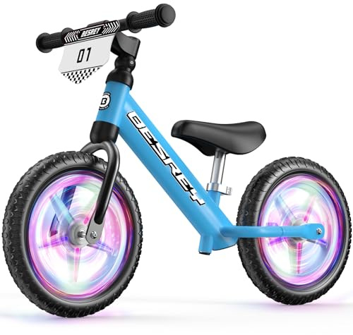 besrey Toddler Balance Bike 2 Year Old: All-Metal Frame & 12 Self-Lighting Wheels, Custom Plate w/Bonus 4 Sets of Stickers, Kids Bike with Adjustable Seat, Bike Gift for 2 3 4 5 Year Old Boys Girls