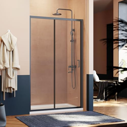 SUNXURY Porte coulissante 100 x 185 cm - Porte de douche coulissante simple en verre de sécurité (ESG) de 5 mm - Noir