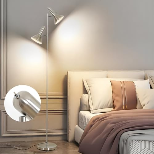 Amdelne Lampa de Pie de Salotto DIYA-Nichel, 2x E27 MAX. 60W Floor lamp, Lampada da Terra Vintage altezza 272CM, Lampada da Terra Retrò in Metallo per Camera da Letto, Studio, Ufficio, Pianta