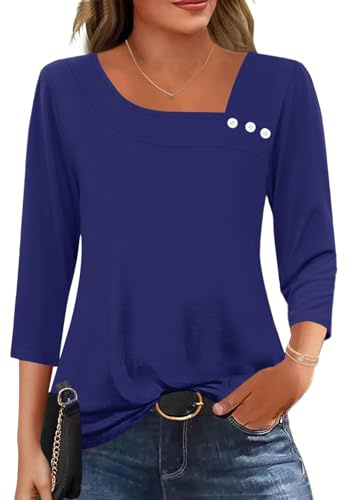 Kistore Womens Summer 3/4 Sleeve Tops Fashion Square Neck Solid Shirts M