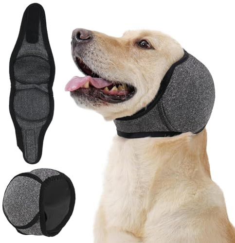 Hunde No-Shake Ohrenschutz-Wickel & beruhigender Kapuzenpullover, wasserabweisende Hundeohrenabdeckungen für Lärmschutz, Angstlinderung, Gewitter, Feuerwerk, Fellpflege und Schwimmen (Grau, M)