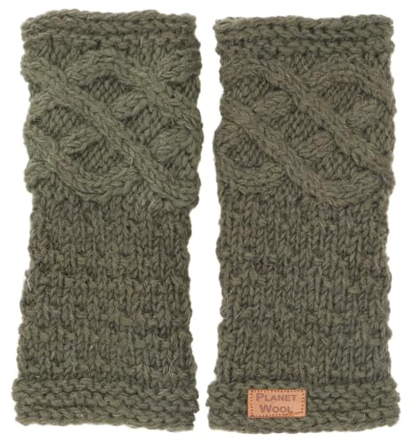Handgestrickte Pulswärmer aus Nepal, Armstulpen, Schurwolle, olivgrün