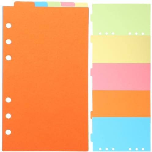 SHERCHPRY Separadores de Papel para Índice A5 Vertical 6 Juegos de Recambios de Colores para Organizador Escolar Hojas Resistentes y Perforadas para Carpeta y Cuaderno