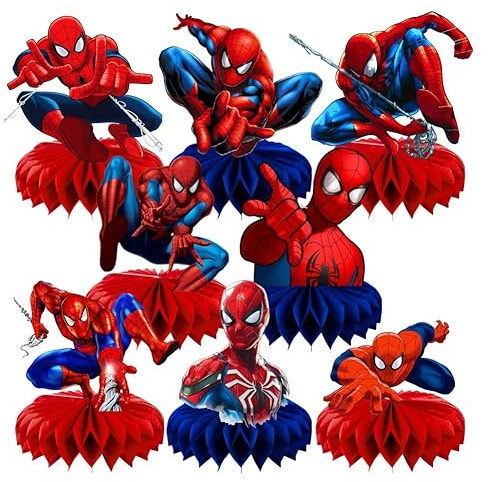 8Pcs Spider Honeycomb Table Centerpiece Spider Birthday Party Supplies Table Decorations for Kids Party Decorations