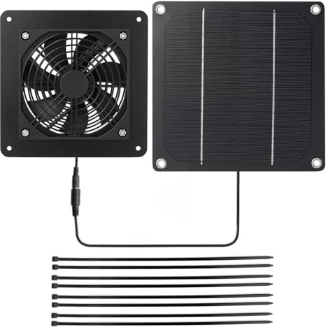 Wodsty Ventilador de escape solar de 5 W para casa de aves de corral, cobertizos y casa de mascotas, ventilador de ventilación de 12 V 3 W con kit de panel solar, color negro