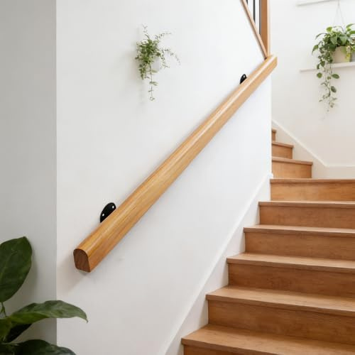 Dawselod Pasamanos de Madera Maciza 300cm,Montaje en Pared Antideslizante para Escaleras,Barandilla de Seguridad Resistente para Peldaños Interiores y Exteriores,Ideal para Mayores