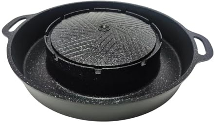 YUSSEQDD Poêle à Griller Portable coréenne pour Barbecue, ustensile de Cuisine 2 en 1 pour la Maison, l'intérieur et l'extérieur, Jardin M, Noir, S