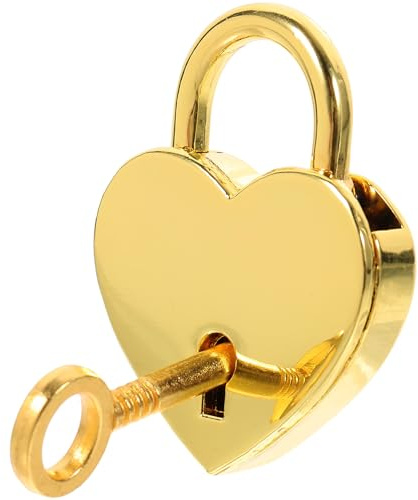 MAGICLULU Cadenas à Clé Forme Cœur en Métal Doré, Petit Cadenas avec Clés pour Paquet, Boîte à Bijoux et Valise, Verrouillage Sécurisé Décoratif pour Usage Quotidien et Présent Couple