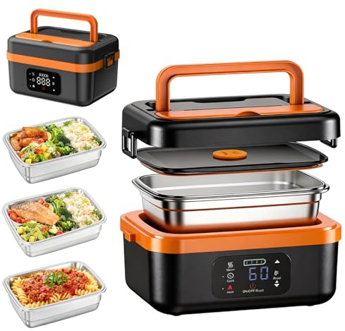 Lonchera eléctrica para alimentos, lonchera recargable para adultos, lonchera inalámbrica con autocalentamiento de 1 litro, contenedor interior extraíble de acero inoxidable 304, calentador de