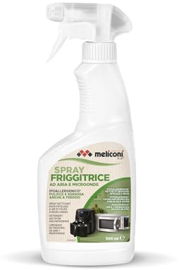 Meliconi Spray Friggitrice ad Aria e Microonde, Sgrassatore Ipoallergenico | Rimuove Grasso Ostinato, Efficace anche a Freddo, Pulizia Rapida, Made in Italy, 500 ml