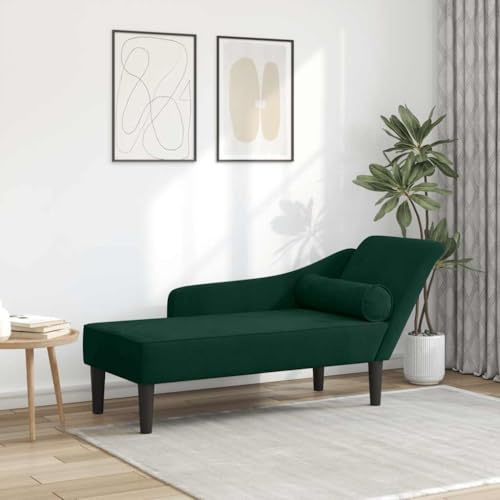 faucqel Chaiselong mörkgrön sammet med kudde 141 x 55,5 x 66,5 cm, recamiere relaxstol för vardagsrum med robust träram och mycket elastiskt skum, bekväm bäddsoffa