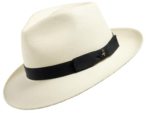 ULTRAFINO Genuine Havana Retro Panama Straw Hat Classic Lightweight Black Hatband 6 7/8